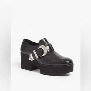 Maje Black Leather Croc 🐊 Platform Loafers